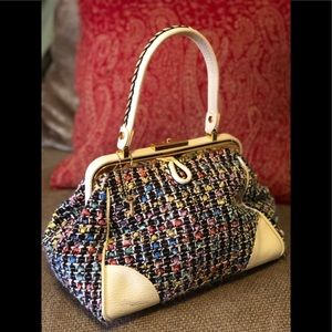 Rare Trina Turk woven bag with lock and key